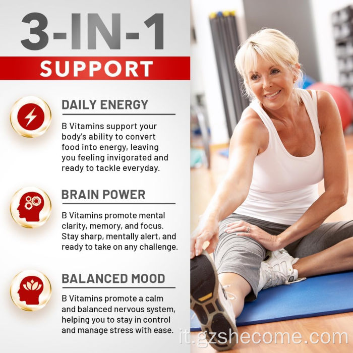 Capsule complesse di vitamina B premium supportano la funzione immunitaria